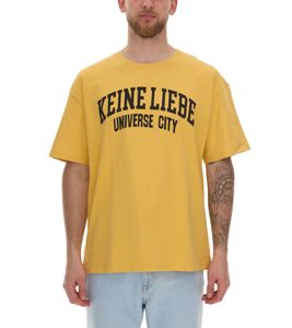 KEINE LIEBE Universe City Herren Baumwoll-Shirt mit farblichen Akzenten T-Shirt Rundhals-Shirt Kurzarm-Shirt KLTS1012YEL Gelb/Schwarz