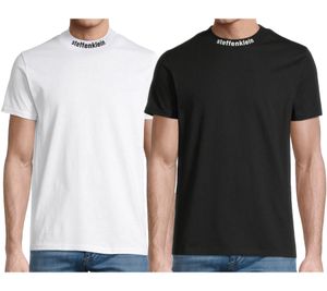 steffen klein Herren T-Shirt Baumwoll-Shirt mit Logo-Schriftzug am Hals Rundhals-Shirt in Schwarz oder Weiß