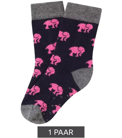 1 pairs of Moustard children's socks made of cotton, stopper socks with elephant print, toddler socks 20S-ELEP black/pink/gray