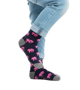 1 pairs of Moustard children's socks made of cotton, stopper socks with elephant print, toddler socks 20S-ELEP black/pink/gray