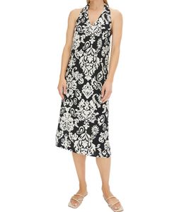 robe d'été légère pour femme, robe à col licou avec imprimé cachemire, robe midi sans épaules 915503 blanc/noir