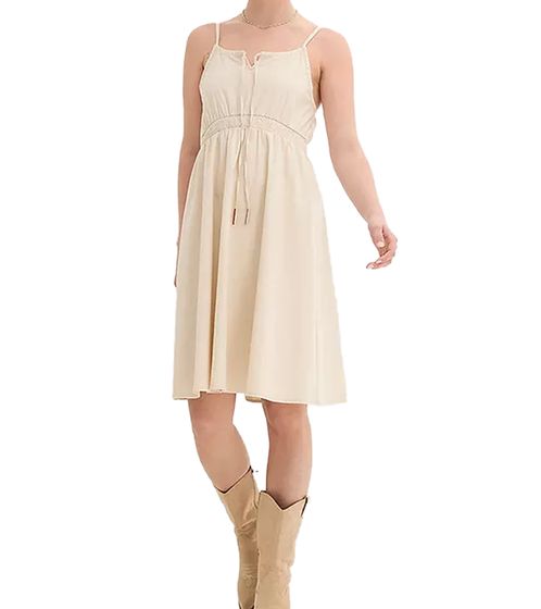 Damen Sommer-Kleid mit Denim Midi-Kleid mit verstellbaren Trägern Freizeit-Kleid nachhaltig 941094 Beige