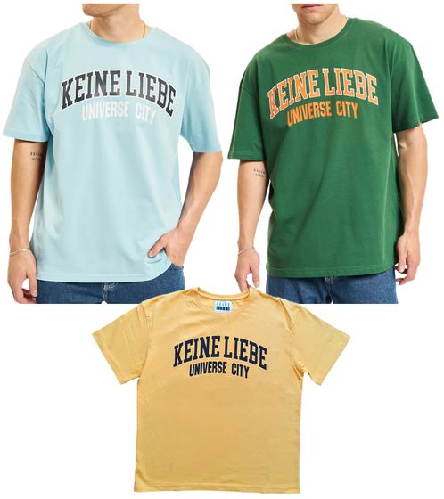 KEINE LIEBE Universe City men's cotton shirt with colorful accents T-shirt round neck shirt short sleeve shirt KLTS10 in yellow, green or blue