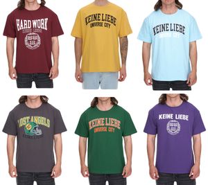 KEINE LIEBE Universe City und Broken Heart Club Herren Baumwoll-Shirt mit farblichen Akzenten T-Shirt Rundhals-Shirt Kurzarm-Shirt KLTS10 in Gelb, Grün, Blau, Rot, Violett oder Grau