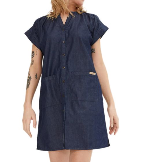 Damen Denim-Kleid mit Taschen Frühlings-Kleid Jeans-Kleid Kurzarm-Kleid 931932 Blau