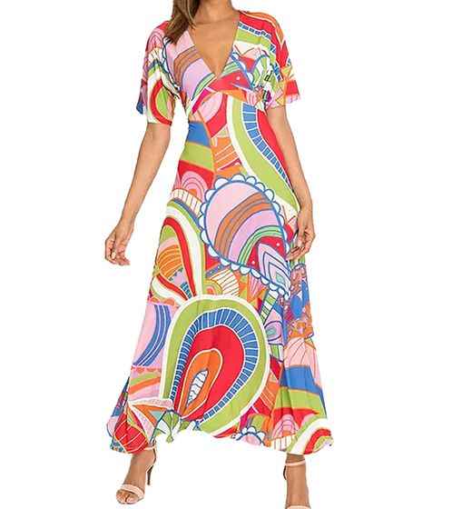 Colorful women's summer dress, jersey dress with an all-over print, 933255, colorful