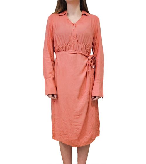 Lightweight women's summer dress with a Kent collar, spring dress, wrap dress, midi dress 940109 Salmon Pink