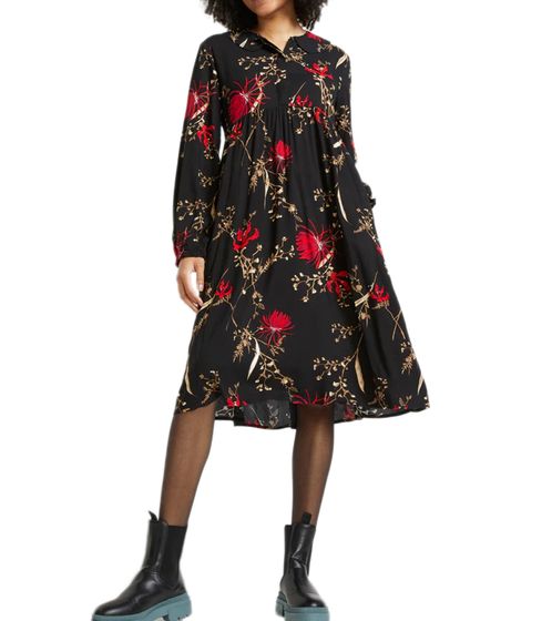 Damen A-Linien Sommer-Kleid mit Blumen-Print knielanges Frühlings-Kleid  Midi-Kleid 970487 Schwarz/Rot