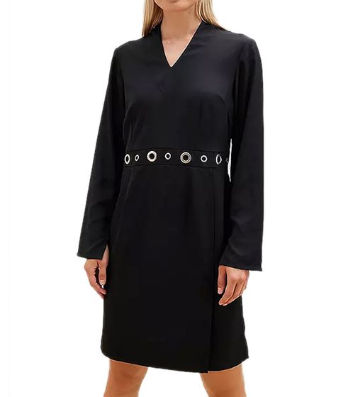 Elegant women's sheath dress, business dress with eyelet trim, summer dress, long-sleeved dress, 951072 Black