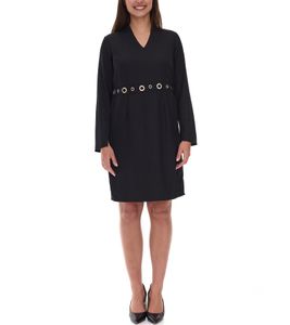 Robe fourreau élégante pour femme, robe d'affaires avec bordure à œillets, robe d'été, robe à manches longues 951072 Noir
