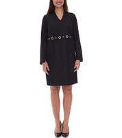 Robe fourreau élégante pour femme, robe d'affaires avec bordure à œillets, robe d'été, robe à manches longues 951072 Noir