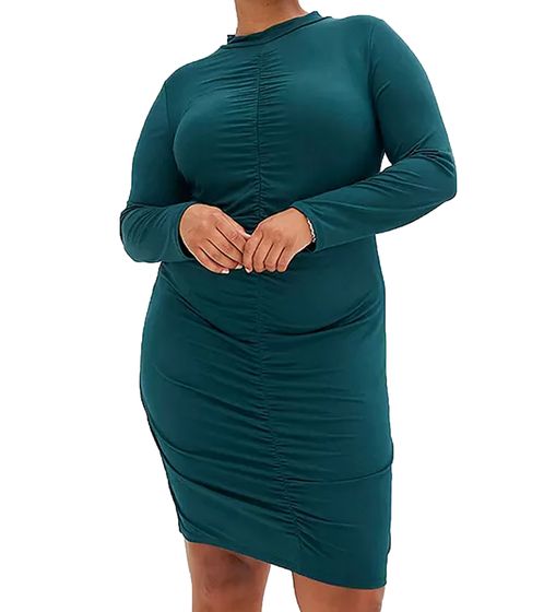 Women's Summer Dress, Gathered Jersey Dress, Fitted Long-Sleeved Dress, 935347 Green