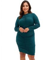 Robe d'été pour femme, robe en jersey froncé, robe moulante à manches longues 935347 Vert