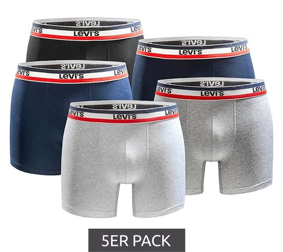 5er Pack LEVI`S Herren Boxershorts Baumwoll-Unterwäsche mit farblichen Akzenten am Bund 701224335 Schwarz/Grau/Blau