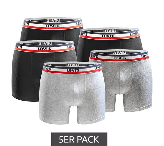 5er Pack LEVI`S Herren Boxershorts Baumwoll-Unterwäsche mit farblichen Akzenten am Bund 701224335 Schwarz/Grau