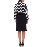 Robe midi élégante pour femme, robe d'affaires avec nœud, robe d'été, robe à manches longues 940989 noir/blanc