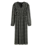 Robe trapèze en mousseline à motif géométrique pour femme, robe d'été midi légère et élégante avec col en V, 958063 Noir/Crème