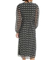 Robe trapèze en mousseline à motif géométrique pour femme, robe d'été midi légère et élégante avec col en V, 958063 Noir/Crème