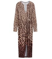 Robe longue d'été durable pour femme avec imprimé léopard intégral et fente haute 945908 Marron