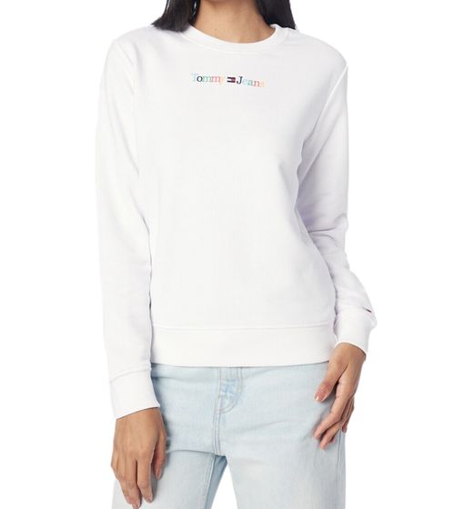 TOMMY JEANS Women's Crew Neck Sweater, Long Sleeve Cotton T-Shirt, Sweat Pullover DW0DW15648 YBR White