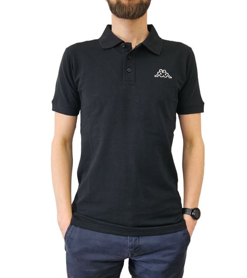 Kappa Men's Cotton Polo Shirt with Small Embroidery, Short-Sleeved Pique Knit Polo Shirt, 303173NC A03 Black