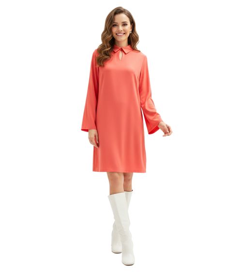 nachhaltiges Damen Mini-Kleid Sommer-Kleid Jersey-Kleid mit Hemdkragen und ausgestellten Ärmeln 928818 Lachs