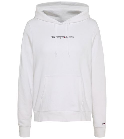 TOMMY JEANS Serif Women's Hooded Sweater Long Sleeve Shirt Cotton Hoody Sweat Sweater DW0DW15649 YBR White