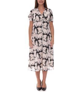 Robe d'été fleurie pour femme, robe midi durable en matière recyclée, robe en mousseline légère longueur genou avec patte de boutonnage 963798 Blanc/Rose/Noir