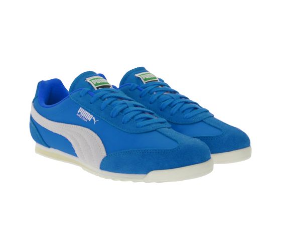 PUMA Arizona Nylon Sneaker with Suede Overlays, Low-Top Lace-Up Shoes 398682 01 Blue/White