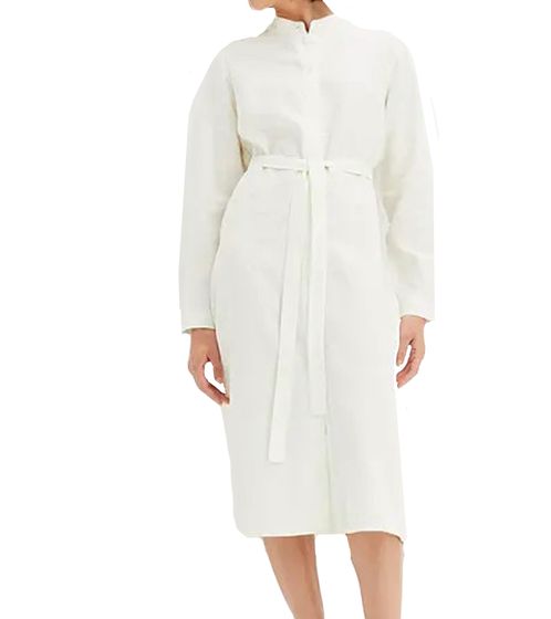 Women's Linen Dress with Button Front, Lightweight Summer Dress with Tie, Modern Casual Dress 938795 Ivory