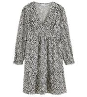 Sustainable Women's Mini Dress, Abstract Printed Summer Dress with V-Neck, Long Sleeve Dress 910177 Black/Light Beige