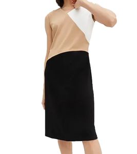 Robe fourreau élégante pour femme, sans manches, en jersey, 957594, noir/camel/blanc