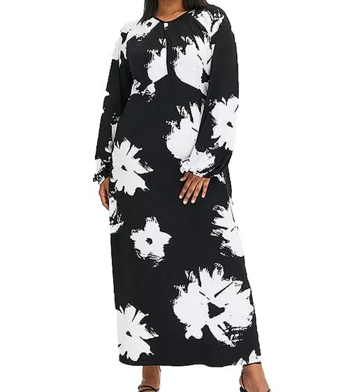 Sustainable Women's Maxi Dress, Summer Dress with Floral Print, Casual Dress 955101 Black/White