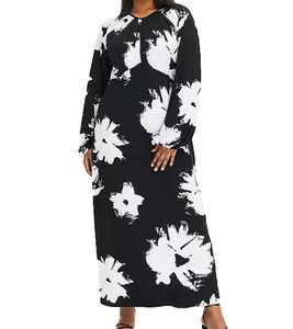 Robe longue durable pour femme, robe d'été à imprimé floral, robe décontractée 955101 noir/blanc