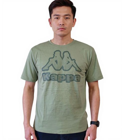 Kappa Herren Baumwoll-Shirt mit großem Logo Rundhals-Shirt Kurzarm-Shirt T-Shirt Oeko-Tex 100 zertifiziert 7085/8191-003 Grün