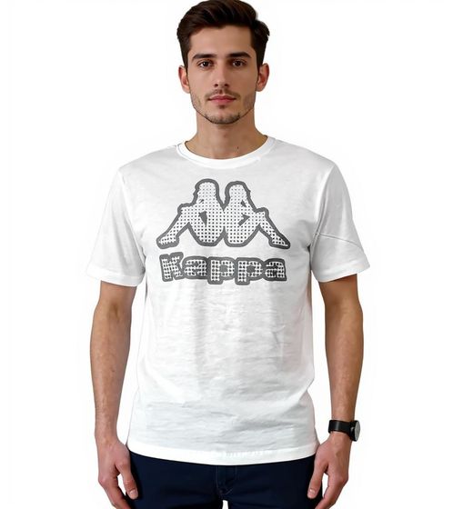 Kappa Herren Baumwoll-Shirt mit großem Logo Rundhals-Shirt Kurzarm-Shirt T-Shirt Oeko-Tex 100 zertifiziert 7085/8191-004 Weiß