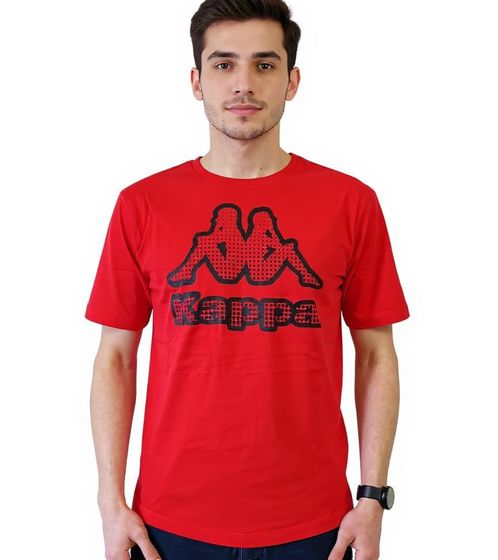 Kappa Herren Baumwoll-Shirt mit großem Logo Rundhals-Shirt Kurzarm-Shirt T-Shirt Oeko-Tex 100 zertifiziert 7085/8191-002 Rot