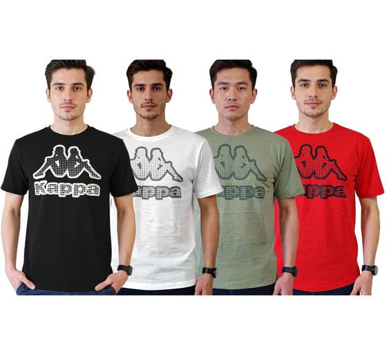 Kappa Maglietta da uomo in cotone con grande logo Girocollo Maglietta a maniche corte T-shirt certificata Oeko-Tex 100 7085/8191 Nero, Verde, Bianco o Rosso