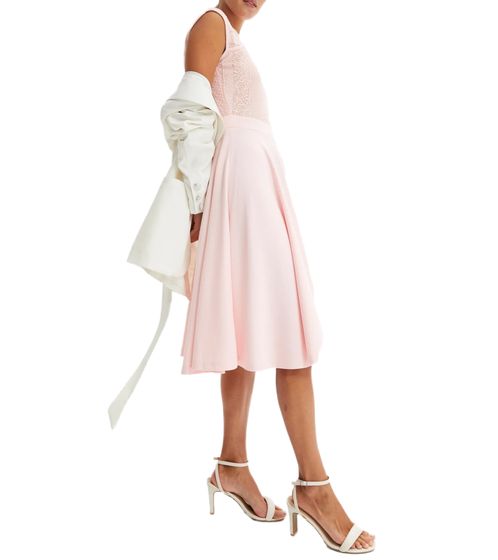 nachhaltiges Damen Sommer-Kleid mit Spitze Frühlings-Kleid tailliertes Midi-Kleid 925720 Rosa