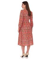 Summery Women's Midi Dress with V-Neck, Vacation Dress with All-Over Print, Summer Dress 904366 Pink/Red/Green