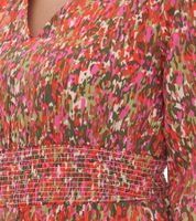 Summery Women's Midi Dress with V-Neck, Vacation Dress with All-Over Print, Summer Dress 904366 Pink/Red/Green