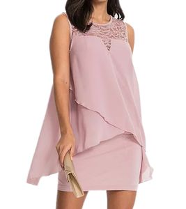 Sustainable women's summer dress with lace details and sequins, mini dress, chiffon dress, business dress, 965847 Pink Sustainable women's summer dress with lace details and sequins, mini dress, chiffon dress, business dress, 965847 Pink