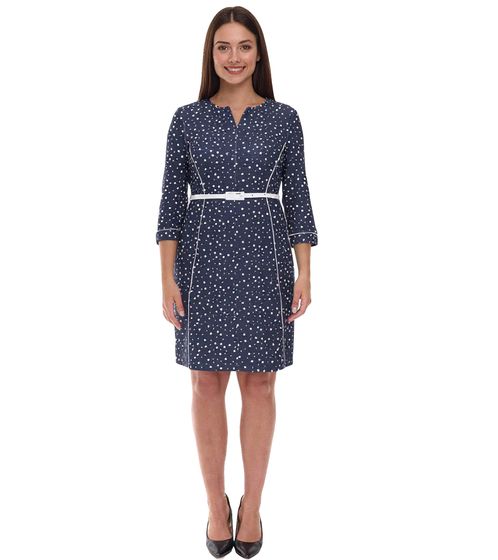 Robe de printemps à pois pour femme, avec ceinture, tenue de plage, robe midi 940590 bleu foncé/blanc