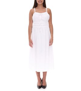 Robe de printemps pour femme avec petit nœud. Robe de plage en coton. Robe midi sans manches. 915362 Blanc