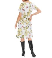 Robe d'été femme à imprimé floral, robe de printemps avec fermeture éclair, robe à manches courtes 964446 blanc/jaune
