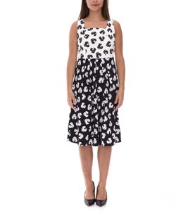Robe d'été femme à imprimé graphique, robe en coton, robe de printemps sans manches, robe midi 948746 blanc/noir
