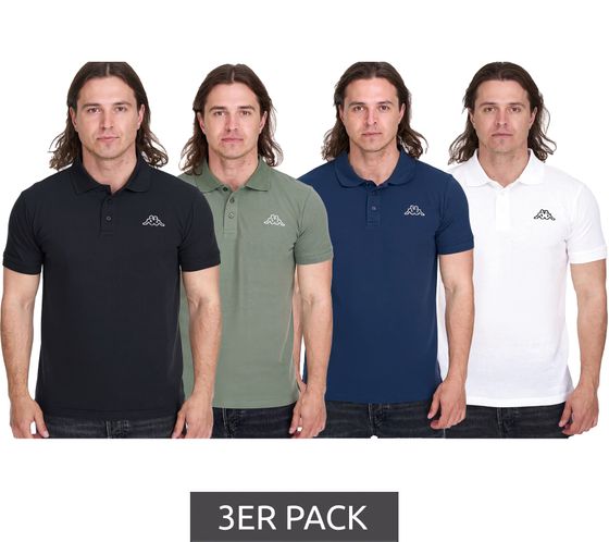 Confezione da 3 polo da uomo Kappa in cotone con piccolo ricamo Polo Polo Camicia a maniche corte Maglia piqué Confezione conveniente 303173NC Bianco, Nero, Blu scuro o Verde