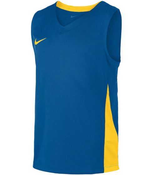 NIKE Team Kids' Basketball Jersey for Girls and Boys, Sports Shirt, Lightweight Training Top, Modern Tank Top, NT0200-464 Blue/Yellow