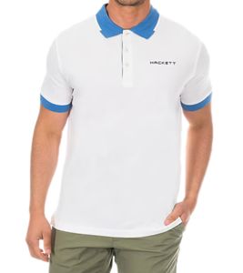 HACKETT LONDON GOLF Men's Cotton Polo Shirt, Short-Sleeved Pique Knit Shirt HMX1005D White/Light Blue