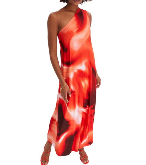 Women's One-Shoulder Summer Dress with Wavy Patterns Maxi Dress 957152 Red/Black